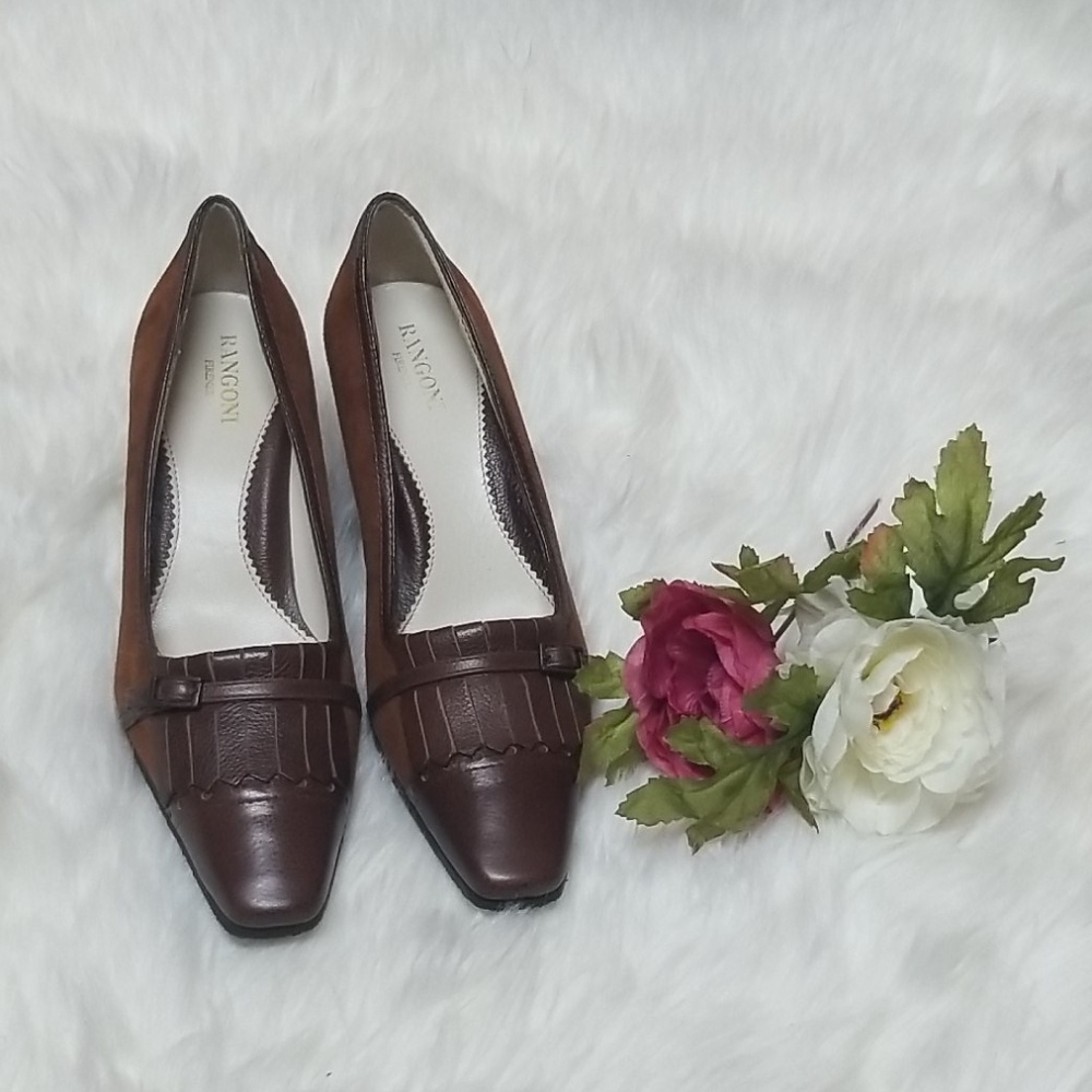 Rangoni Brown Suede & Leather Women's Wedges SZ7